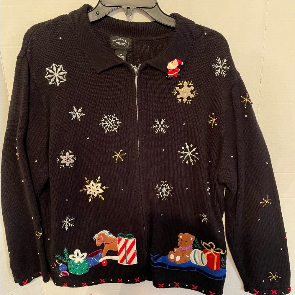 Designers Originals Christmas Sweater 2X Beaded Embroidered
